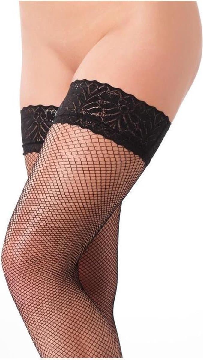 Amorable - Erotische Kousen - Hold-up Visnet Kousen - Zwart - One Size — afbeelding 1
