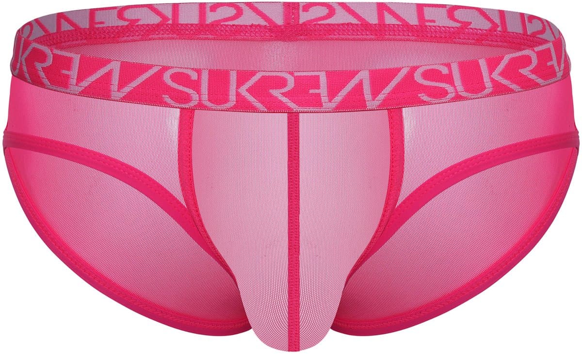 SUKREW Sheer Low-rise Brief Elect Pink - MAAT XL - Erotisch Heren Ondergoed - Slip voor Man - Sexy mannen Slip — afbeelding 1