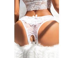 Zeloria Kanten Slip met Open Kruis – Wit – Dames Lingerie Slip met Stretch – XXL