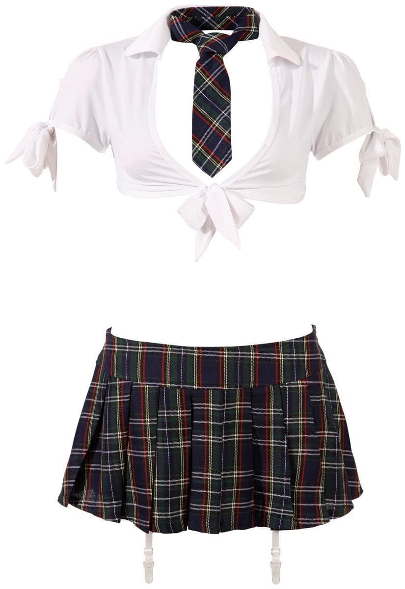 Cottelli Collection – Stout School Meisje Set met Rok en Top voor Ondeugende Meiden – Maat S – Wit — afbeelding 1