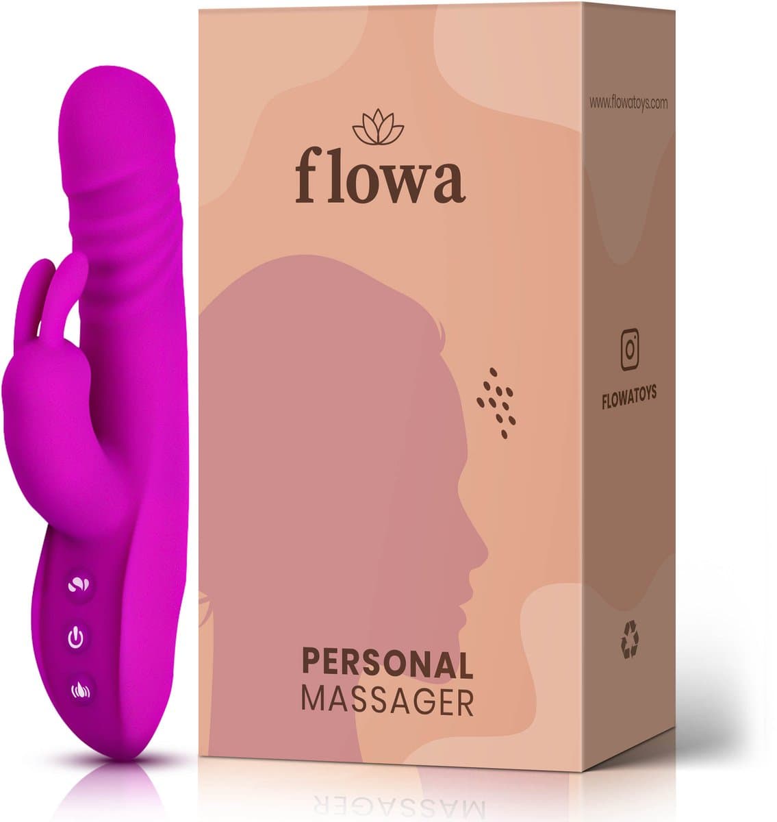 Flowa® Lyra – 3 in 1 Stotende Rabbit Vibrator – 11 Vibratiestanden – 3 Thrusting Modi – Clitoris & G-spot – Vibrator voor Vrouwen – Dildo Vibrator – Seksspeeltje – Roze — afbeelding 1