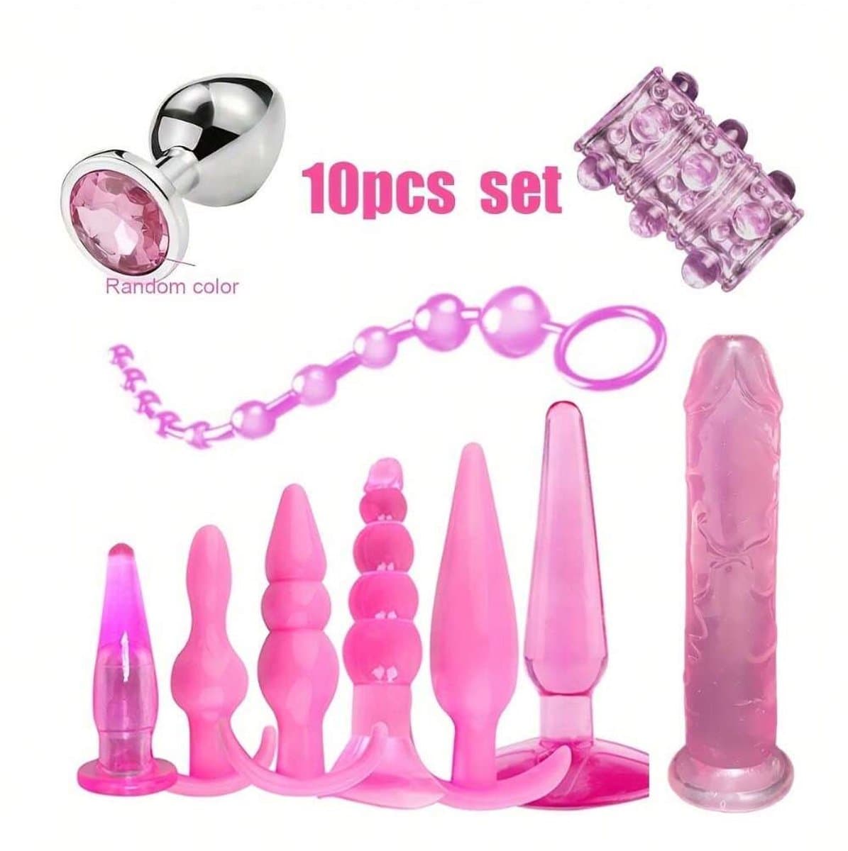 Daity Siliconen Buttplug Set 10-delig – Beginners Anale Pluggen Set met Verschillende Maten & Vormen – Flexibel, Huidvriendelijk, Trainingsset met Anaalkralen & Dildo – Seksspeeltje voor Vrouwen & Koppels – Roze — afbeelding 1