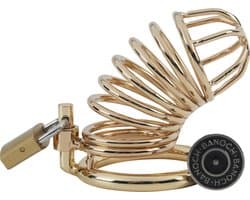Banoch | Cockcage Goud metaal | Chastity Cage met 3 ringen | 40 mm, 45 mm & 50 mm