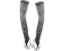 BamBella® - Extra lange Handschoenen zwart L/XL vingerloos glans shiny reptiel look Sexy fetish erotiek erotische lingerie accessoire - onesize