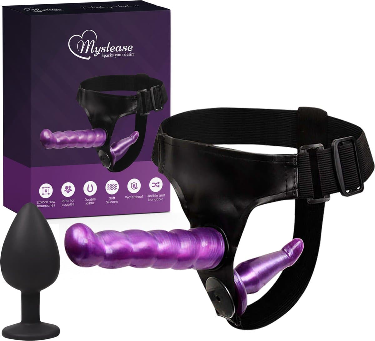 Mystease Strapon Voorbinddildo voor Mannen & Vrouwen - Strap On Voorbind Dildo - Sex Toys Koppels - Pegging Harnas met Buttplugs — afbeelding 1