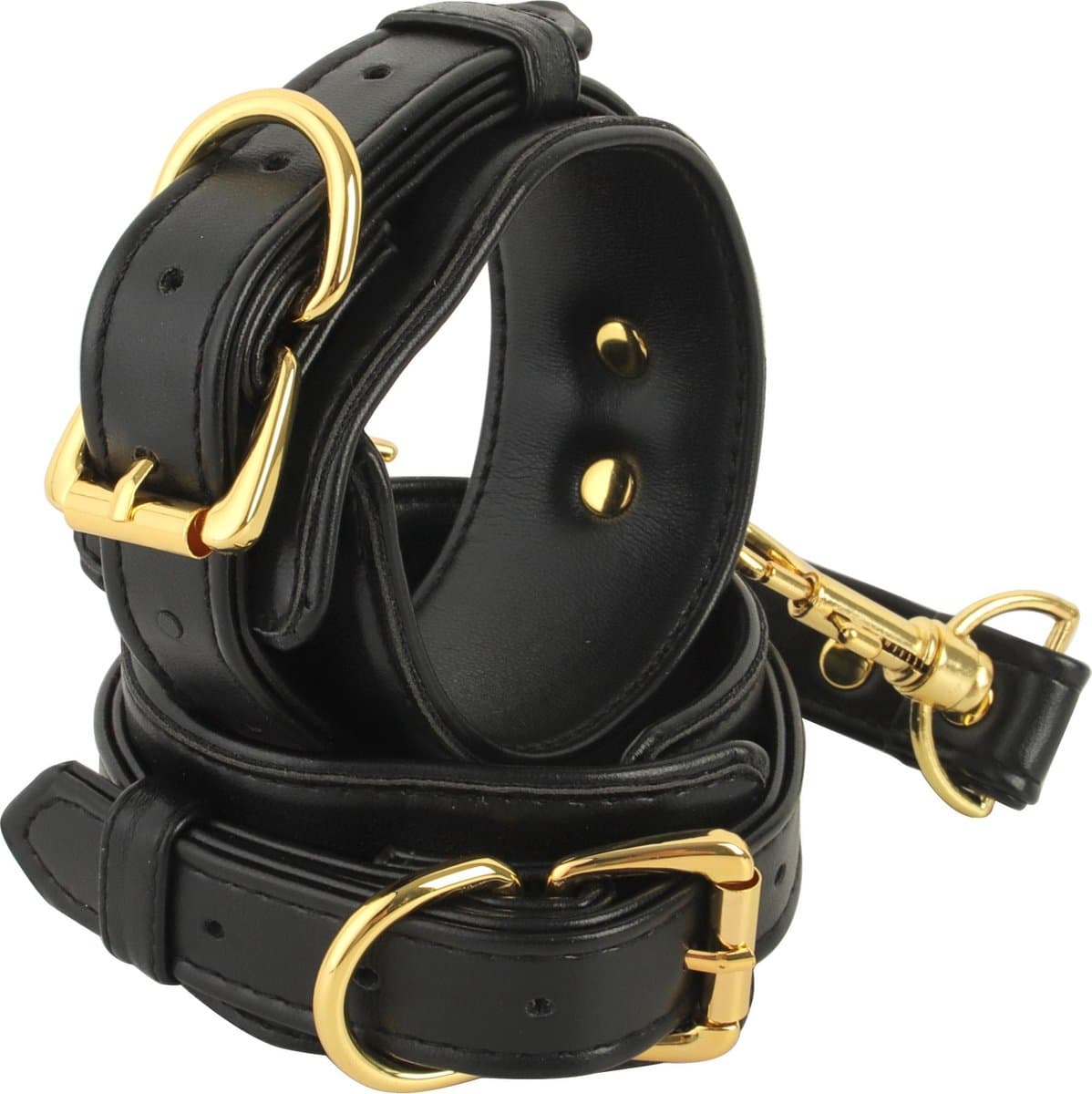 Banoch | handboeien van pu leer | zwart / goud | bondage — afbeelding 1