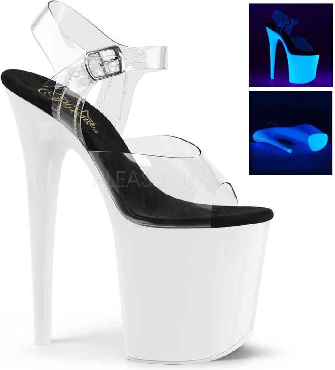 Pleaser - FLAMINGO-808UV Sandaal met enkelband, Paaldans schoenen - Paaldans schoenen - 38 Shoes - Wit/Transparant — afbeelding 1