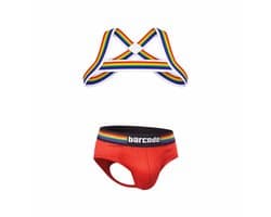 Barcode Berlin Multipack 1x Backless Brief Pride Red + 1x Pride Harness White - MAAT L - Erotisch Heren Ondergoed - Slip voor Man - Sexy mannen Slip
