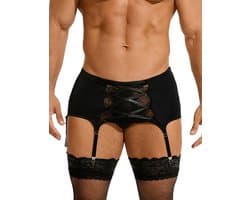Zeloria Heren Jarretel Boxer Kant – Erotische Lingerie met Bandjes – Zwart – S – Exclusief Kousen