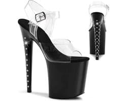 Pleaser - FLAMINGO-808G Sandaal met enkelband, Paaldans schoenen - Paaldans schoenen - 39 Shoes - Roze/Transparant