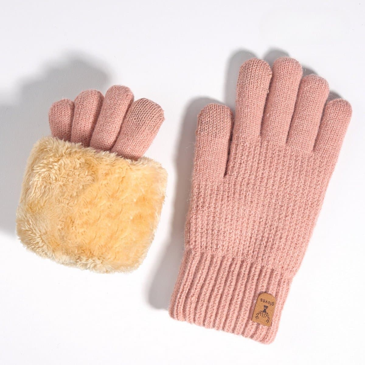 Winterhandschoenen voor dames, gebreide handschoenen met bontvoering, warme en zachte touchscreen skihandschoenen - Winterhandschoenen met dikke, warme aanraking, dubbellaags fluwelen vingerontwerp voor dames en heren, skimotorhandschoenen - roze — afbeelding 1