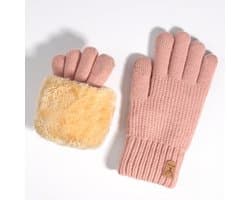 Winterhandschoenen voor dames, gebreide handschoenen met bontvoering, warme en zachte touchscreen skihandschoenen - Winterhandschoenen met dikke, warme aanraking, dubbellaags fluwelen vingerontwerp voor dames en heren, skimotorhandschoenen - roze