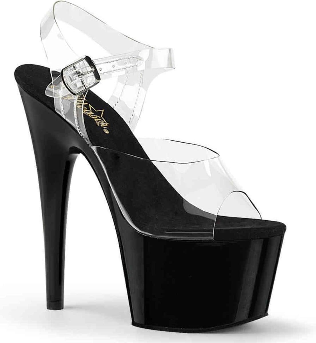Pleaser - ADORE-708 Sandaal met enkelband, Paaldans schoenen - Paaldans schoenen - 38 Shoes - Zwart/Transparant — afbeelding 1