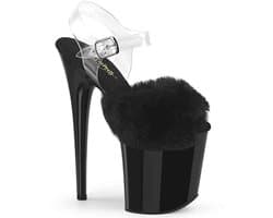 Pleaser - FLAMINGO-808FUR Sandaal met enkelband, Paaldans schoenen - US 5 - 35 Shoes - Zwart