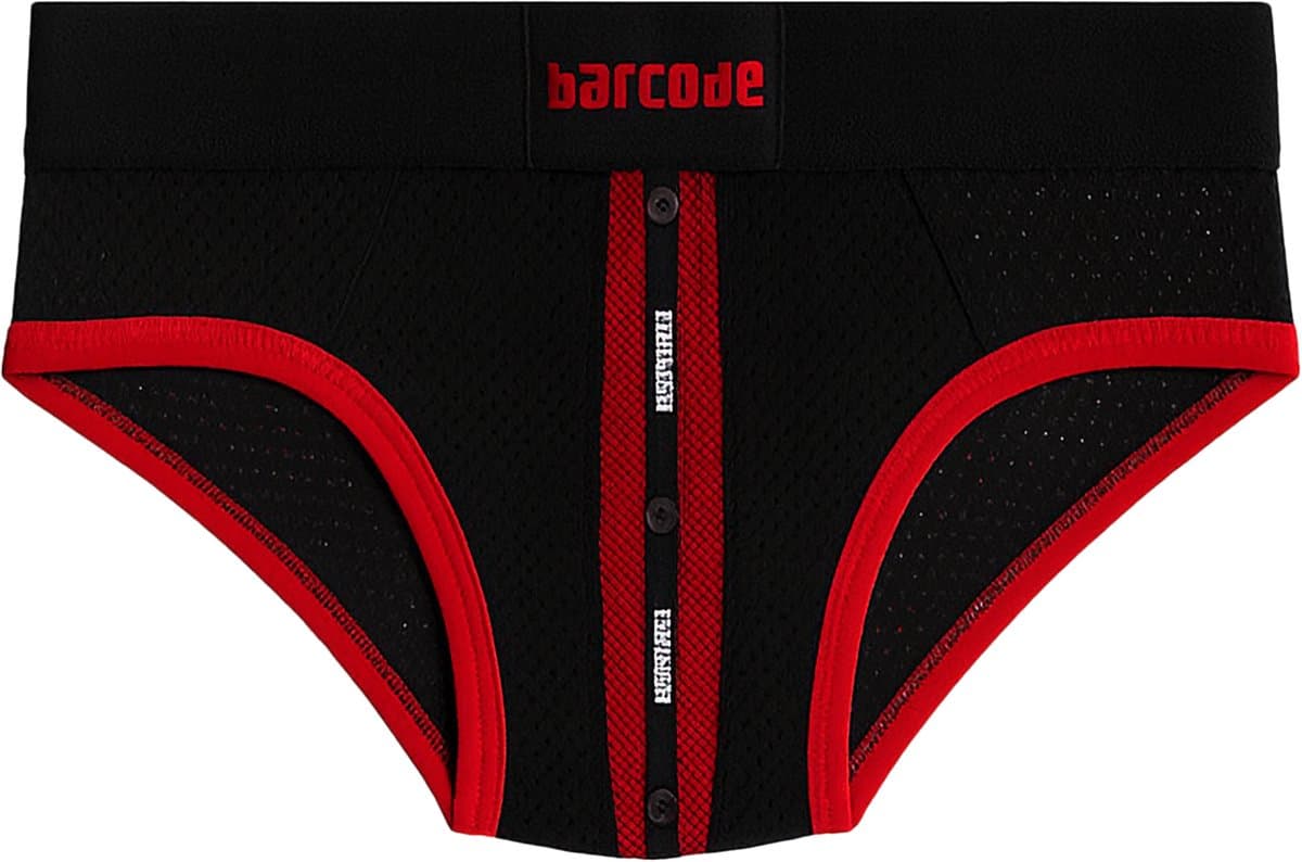 Barcode Berlin Mesh Brief Sicile Black-Red - MAAT XL - Erotisch Heren Ondergoed - Slip voor Man - Sexy mannen Slip — afbeelding 1