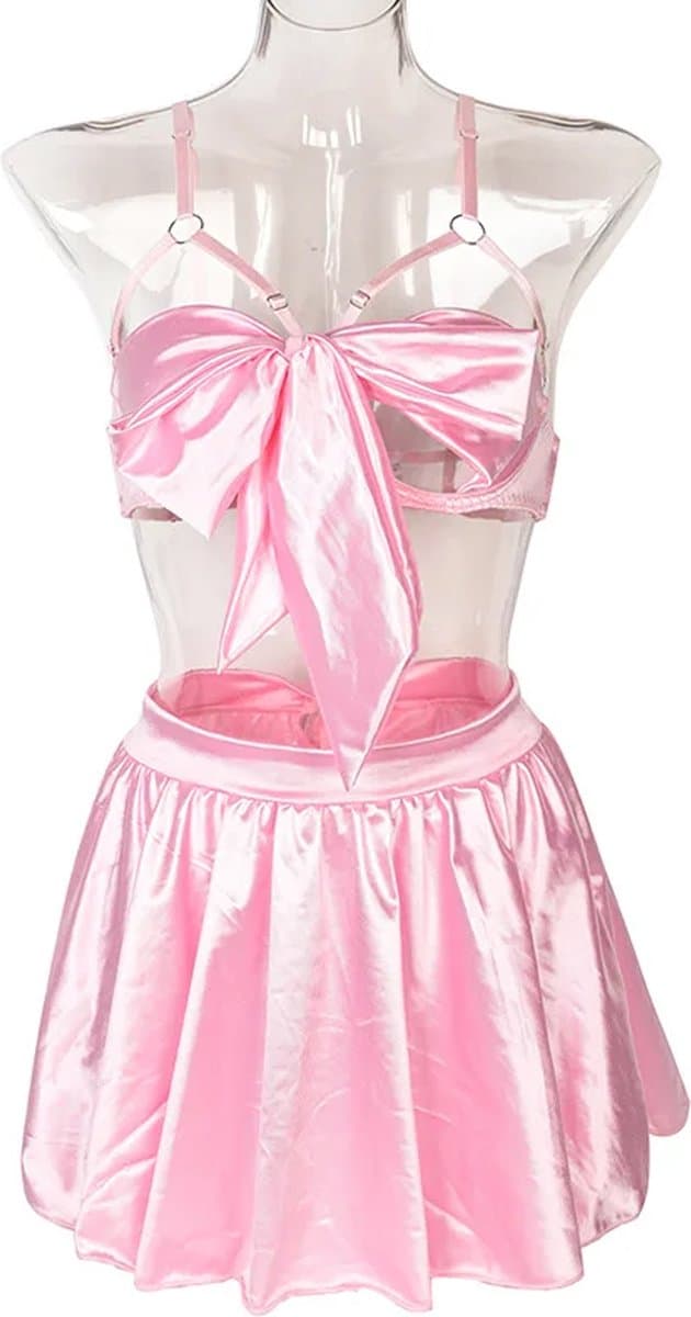 Luxe 5-delige verleidelijke lingerie set - Mini rok - Slip - Strikjes topje - Open borsten - Jarretel bandjes - Erotisch - Sexy - BDSM — afbeelding 1