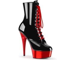 Pleaser Enkellaars -36 Shoes- DELIGHT-1020 Zwart/Rood