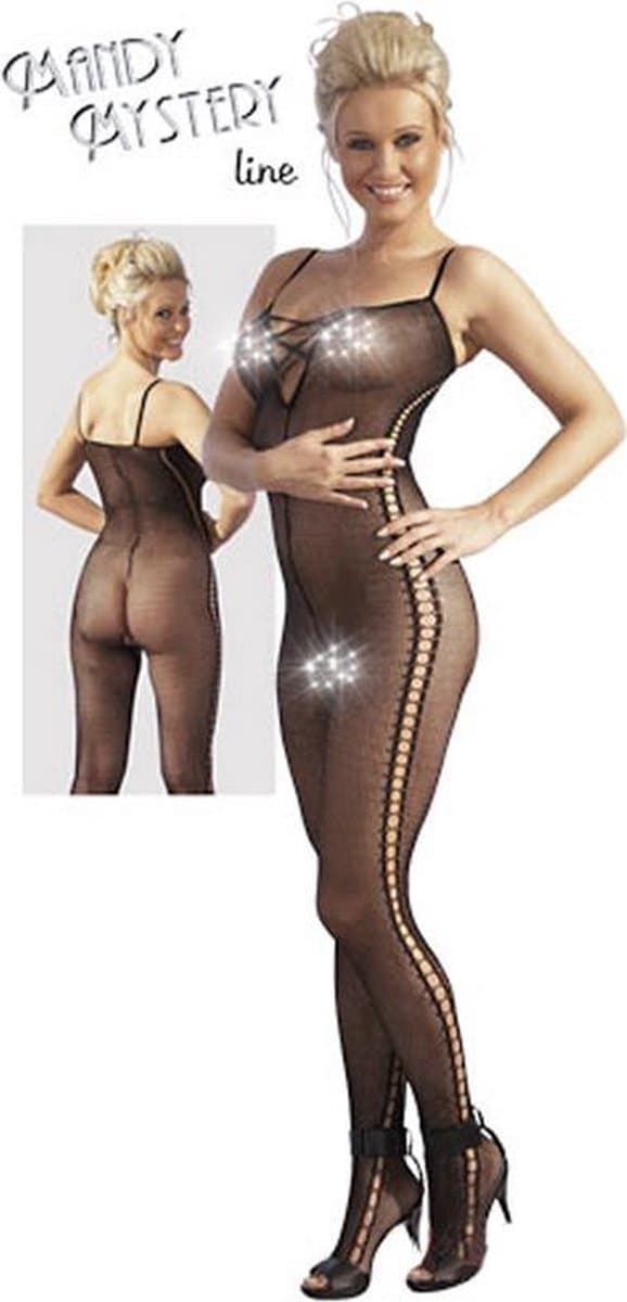 Mandy Mystery Lingerie – Catsuit met Veter Ontwerp Licht transparant en Open Kruis – Maat L/XL - Zwart — afbeelding 1