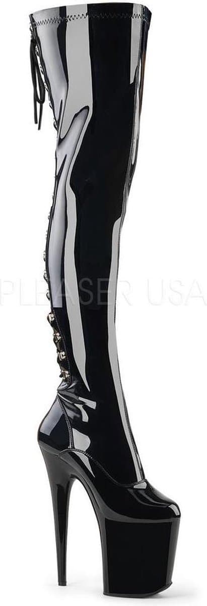 Pleaser - FLAMINGO-3063 Plateau Overknee Laarzen - Paaldans schoenen - 37 Shoes - Zwart — afbeelding 1