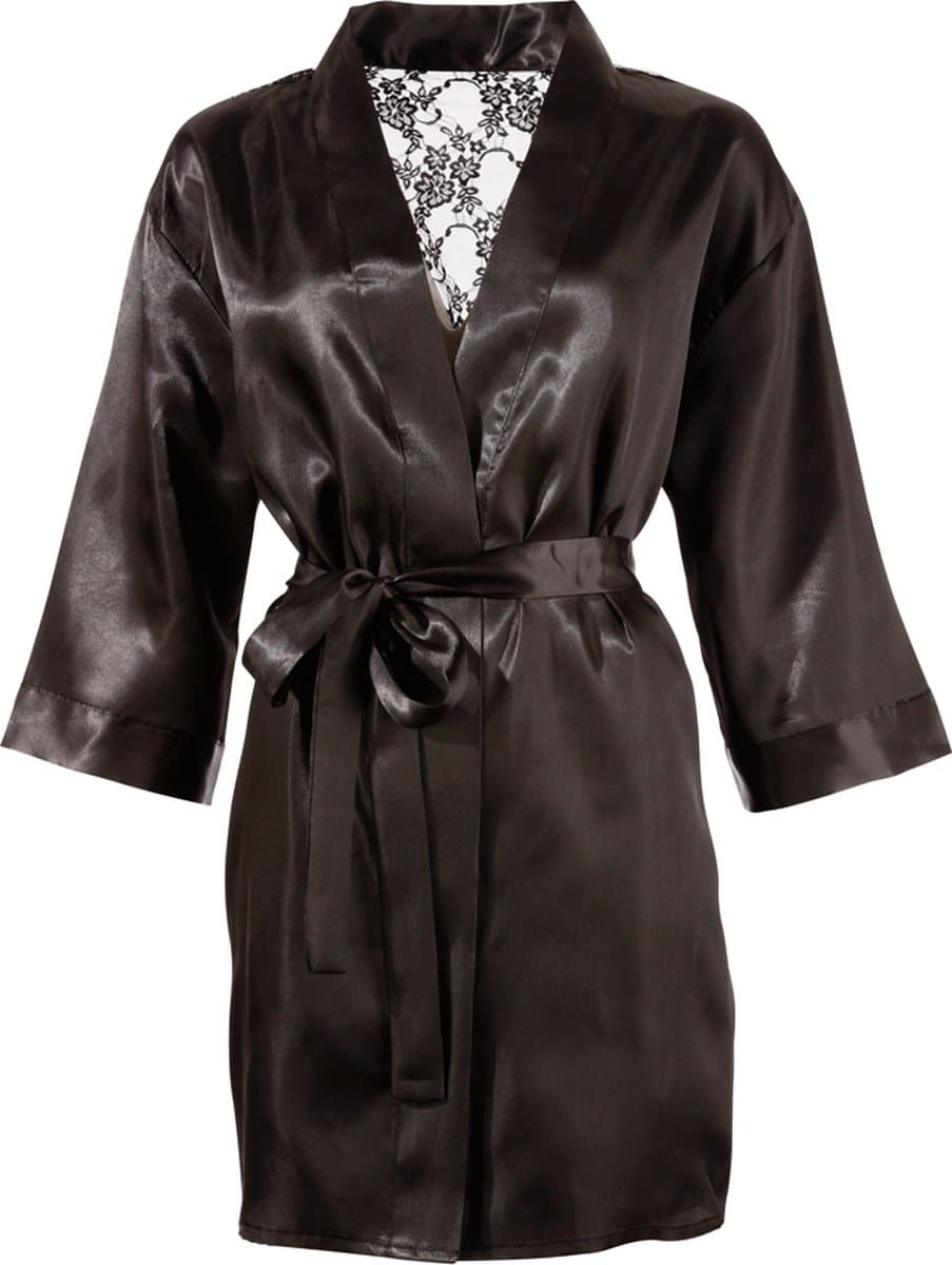 Cottelli Collection – Kimono Non-Transparant Uitdagen en Stijlvol – Maat L/XL – Zwart — afbeelding 1