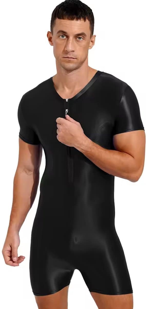 Elastische strakke heren jumpsuit - Erotische bodysuit - Licht doorschijnend — afbeelding 1