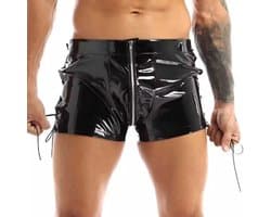 PU Lederen porno korte broek - Boxershort - Open kruis - Latex look - Glanzend