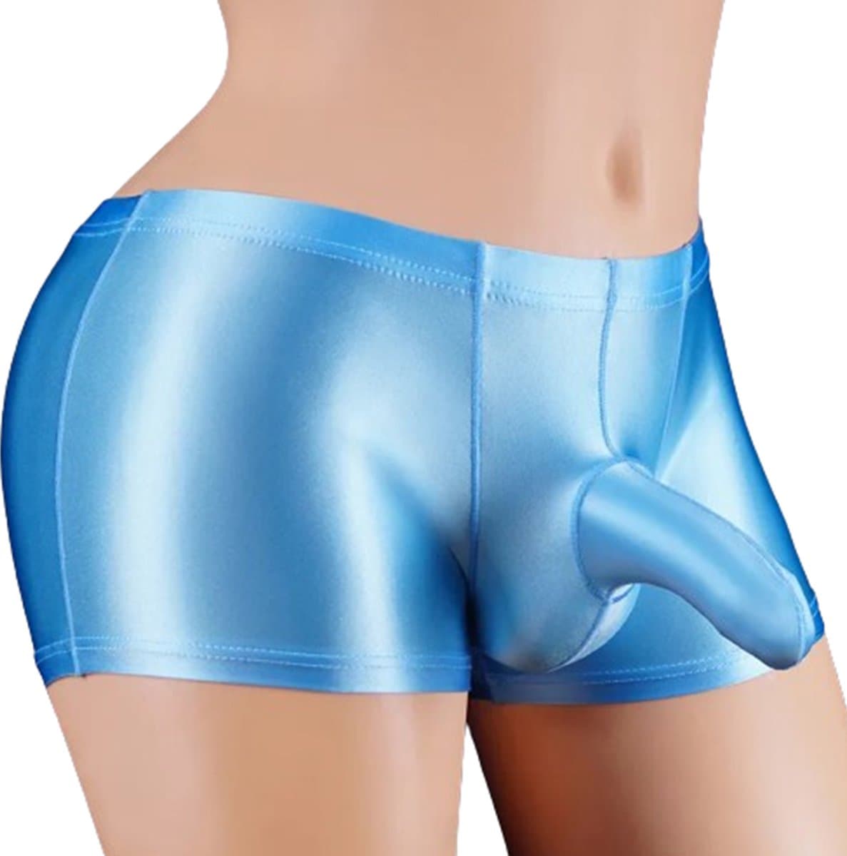 Kinky heren ondergoed Blue Cava - Fetisj penis slurf short - Strakke erotische boxershort - Glanzend babyblauw nylon - Olifanten neus - BDSM — afbeelding 1