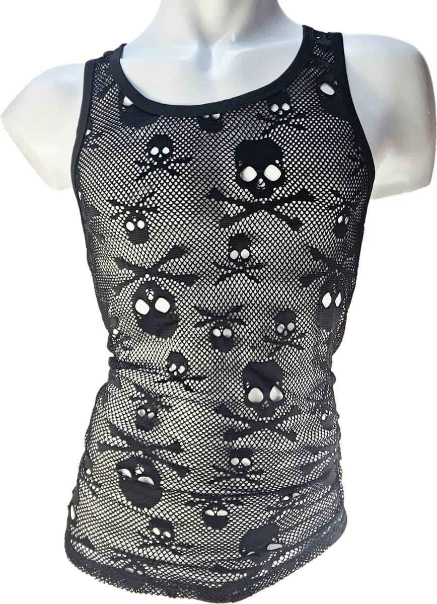 BamBella ® - Lingerie pak -Maat S/M - Hemd Skull- Heren- Maat Onesize Erotische jumpsuit Man Zwart — afbeelding 1