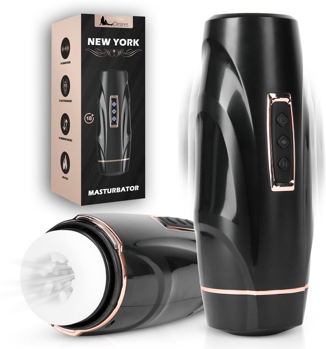 Intimate Desires® New York - Masturbator voor man - Pocket Pussy - Tril- Zuig- & Stootfunctie - Verwarmd - Automatische Masturbator - USB-C Oplaadbaar - Sex Toys voor mannen — afbeelding 1