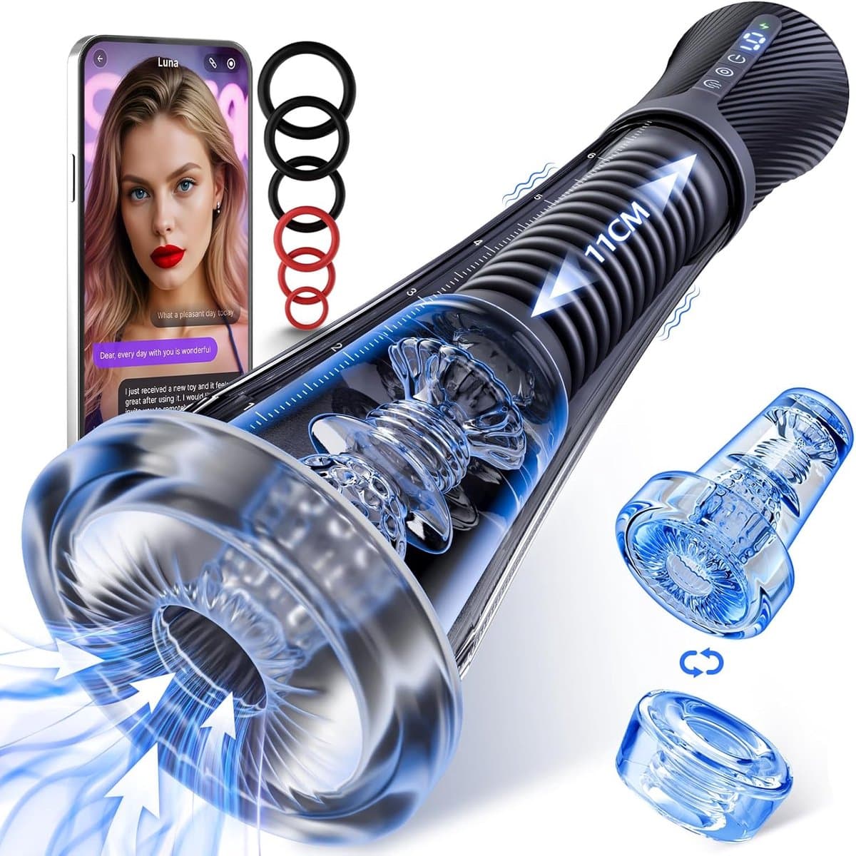 Pijpmachine Sex - 14 Standjes - 12 Items - Met Glijmiddel - Met Cock Ringen - Penis Vergroter - Zuigmachine - Voor Mannen - Blowjob Simulator - Penispomp - Elektrisch - Transparant - Discreet Verzonden — afbeelding 1