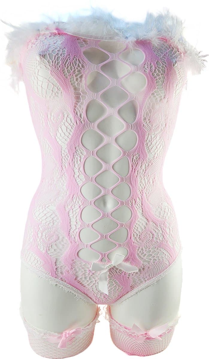BamBella ® Sexy Cosplay Rollenspel kleding - Onesize - outfit dames bunny pak wit roze jumpsuit set — afbeelding 1