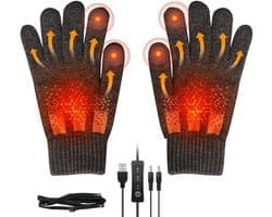 Verwarmde handschoenen - Elektrisch verwarmde handschoenen - USB winter warme fietshandschoenen - Warme skihandschoenen - Afneembare winterhandschoenen met touchscreen - Geschikt voor fietsen, autorijden en wandelen - Unisex - Grijs