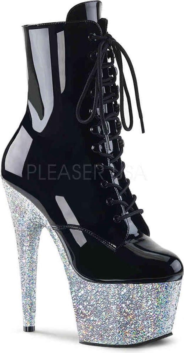 Pleaser - ADORE-1020G Plateau Laarzen, Paaldans schoenen - Paaldans schoenen - 39 Shoes - Zwart/Zilverkleurig — afbeelding 1