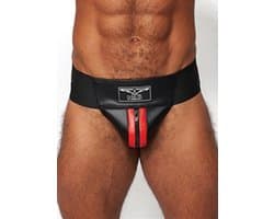 Mister b leather premium jockstrap black/red xl
