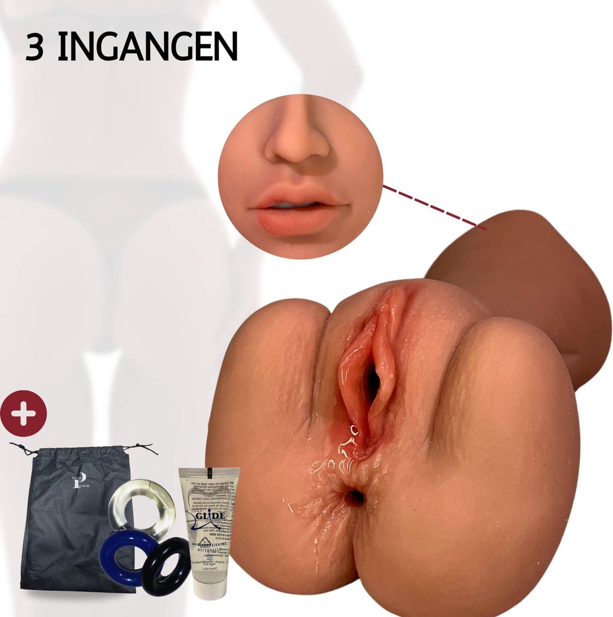 Pillow Pleasure® Olivia - 3-in-1 Pocket Pussy Basisbundel - Realistische Masturbator met Vagina, Mond & Anus - Inclusief Glijmiddel & Accessoires - Sexpop - Zelf aftrekken - Kunstvagina — afbeelding 1