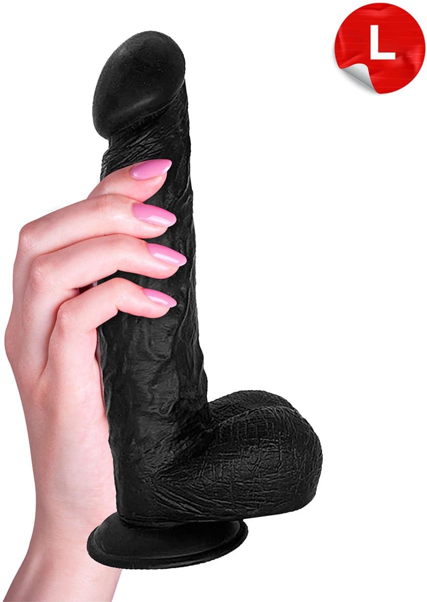 Rosebay Realistische Dildo 26 cm - Zachte Siliconen Dildo met Zuignap & Balzak - Dildo voor Mannen en Vrouwen - Zwart — afbeelding 1