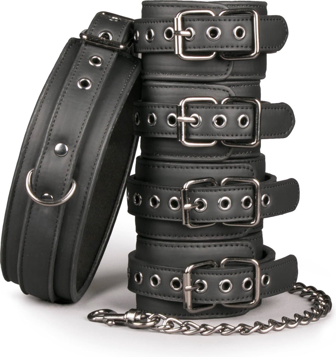 EasyToys - Fetish Set met Halsband, Enkelboeien en Handboeien - Duurzaam - Bondage Set - Handboeien - BDSM Set - BDSM Toys - Rollenspel Erotiek - Erotisch Spel - Sex Toys voor Vrouwen en Mannen - Zwart — afbeelding 1