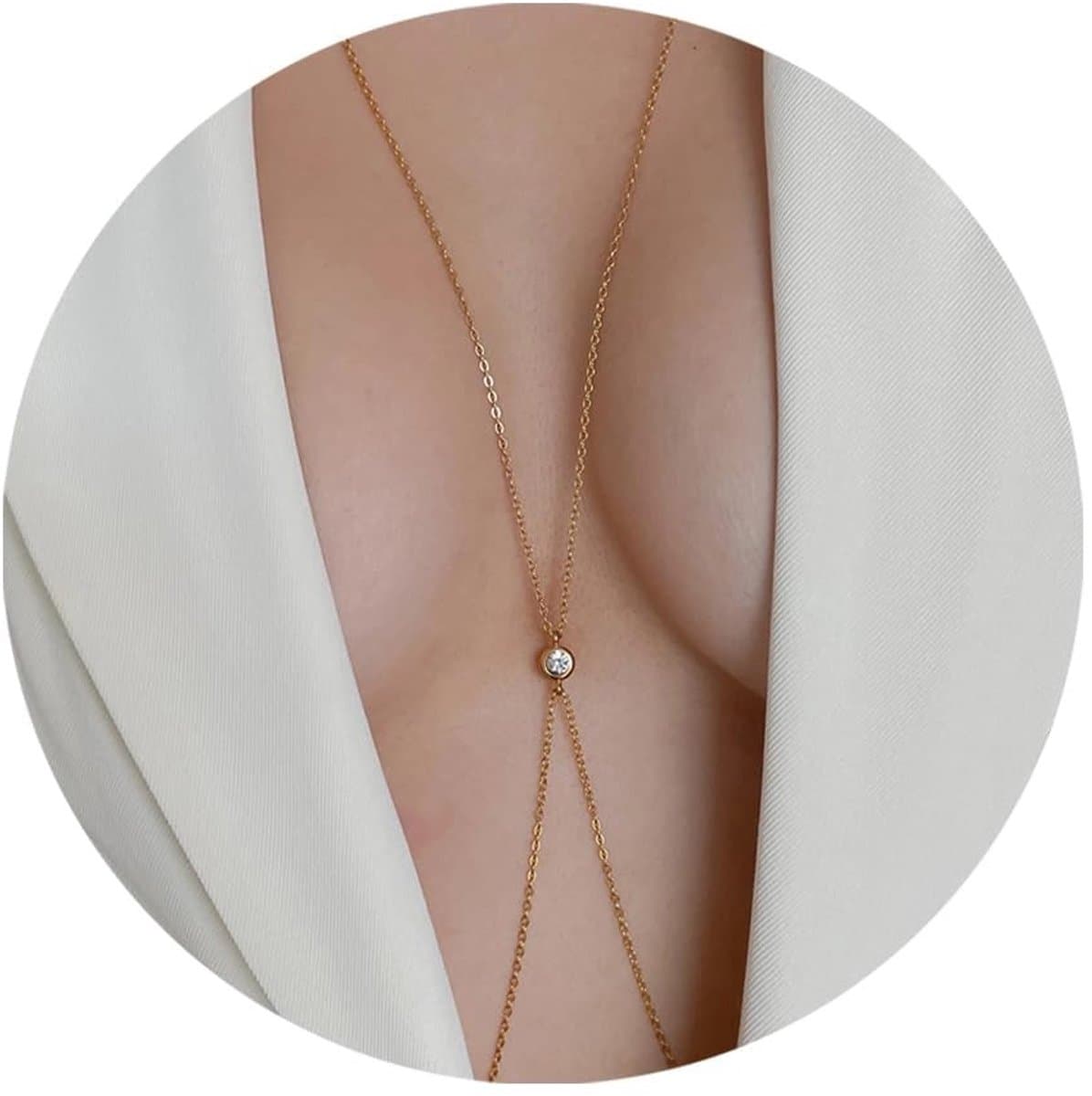 NTHProducts - Sexy Body Necklace - Crossover Bikini Bra - Uniek ontwerp - Goud - Kristallen Body Chain - Perfect voor zomerstrand - Multilaag — afbeelding 1