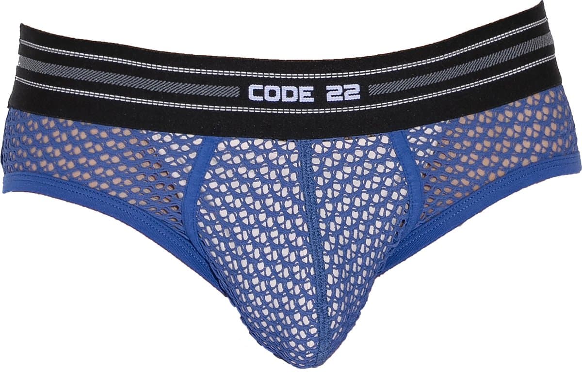CODE 22 Openwork Brief Steel Blue - MAAT L - Erotisch Heren Ondergoed - Slip voor Man - Sexy mannen Slip — afbeelding 1