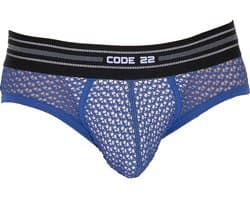 CODE 22 Openwork Brief Steel Blue - MAAT L - Erotisch Heren Ondergoed - Slip voor Man - Sexy mannen Slip