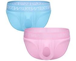 SUKREW U-Style Brief Multipack 1x Breeze Blue + 1x Summer Pink - MAAT S - Erotisch Heren Ondergoed - Slip voor Man - Sexy mannen Slip