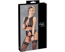 Cottelli Collection – Bondage Jarretel Set met Hand Boeien voor Onderdanig Genot – Maat M – Zwart
