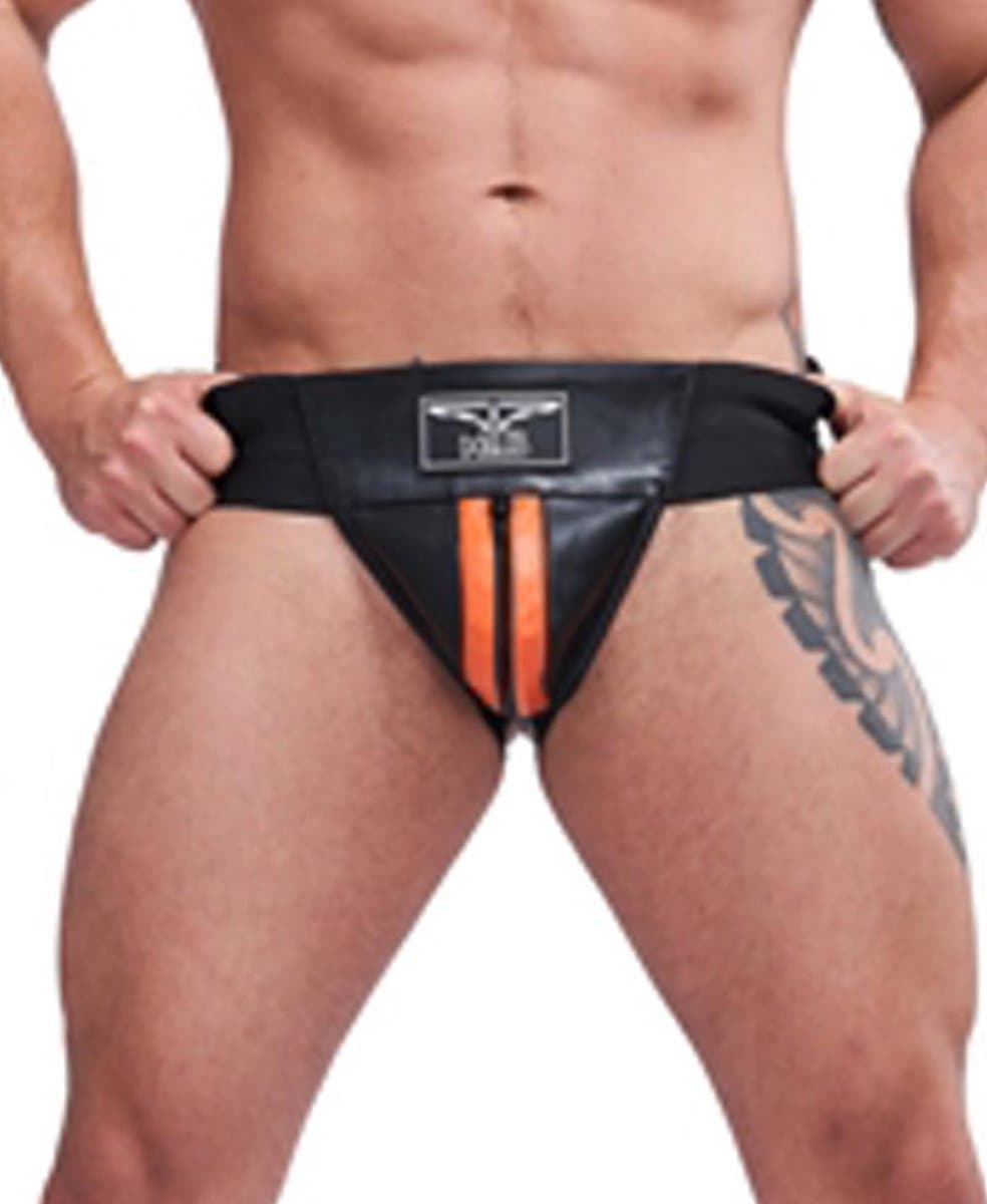 Mister B leren premium jockstrap met oranje bies - small — afbeelding 1
