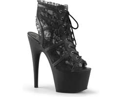 Adore-796LC plateau peeptoe enkellaars met kant en stiletto hak zwart - (EU 35 = US 5) - Pleaser