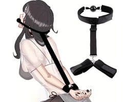 Handboeien met gag bal - Verstelbaar - One size - BDSM - Choker - Plastic mondknevel - Kunststof boeien - Arm en Rug bondage