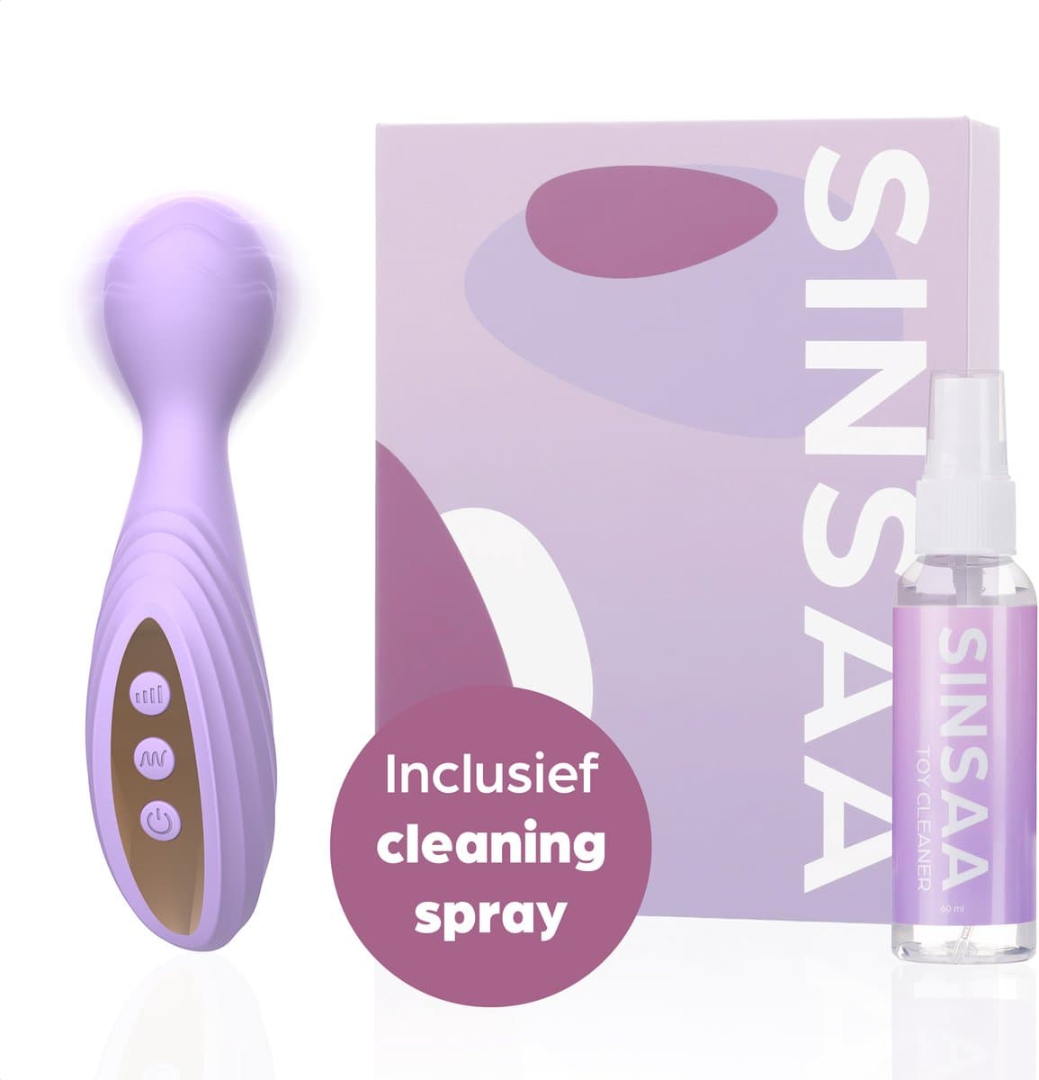 Sinsaa Vibrators voor Vrouwen - Clitoris Stimulator - Clitoris Vibrator - Sex Toys voor Vrouwen - Sexspeeltjes voor Koppels - Magic Wand - Fluisterstil - Waterdicht - Incl. Cleaning Spray - Giftset - Paars — afbeelding 1