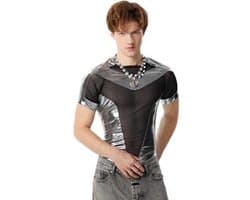 Heren Mesh Top – Zilver & Zwart – Sexy Transparant Shirt – Festival Outfit