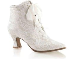 EU 37 = US 7 | VICTORIAN-30 | 2 3/4 Flaired Heel Lace Up Ankle Bootie w/Lace Overlay