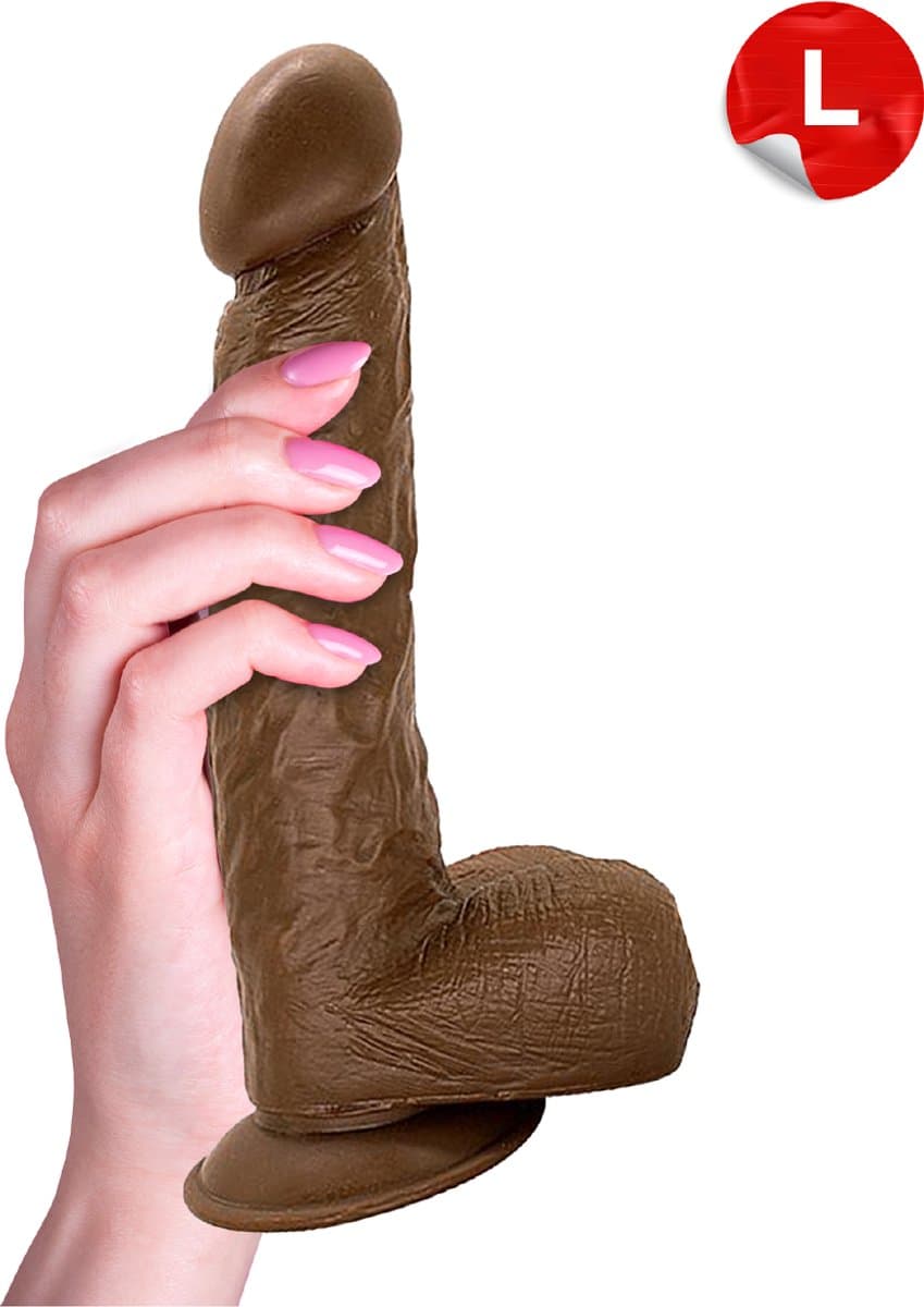 Rosebay Realistische Dildo 26 cm - Zachte Siliconen Dildo met Zuignap & Balzak - Dildo voor Mannen en Vrouwen - Donker Bruin — afbeelding 1