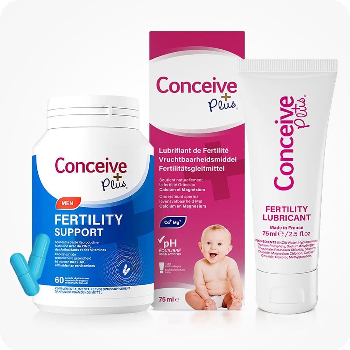 Conceive Plus Bundel Vruchtbaarheid Ondersteuning voor Mannen 60 Capsules + Vruchtbaarheid Glijmiddel 75 ml — afbeelding 1
